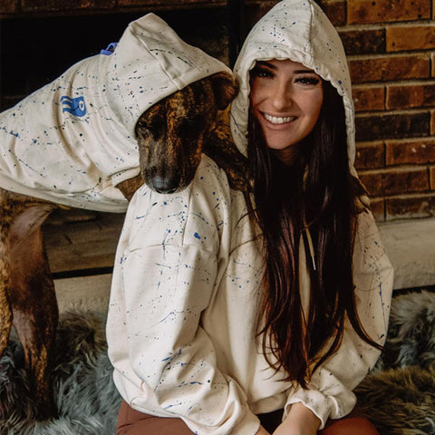 Splash Ink Art Cotton Dog Hoodie - Blue,Blue