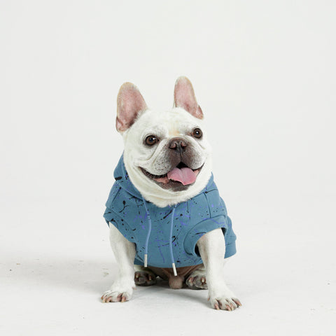 Splash Ink Art Cotton Dog Hoodie - Blue,Blue
