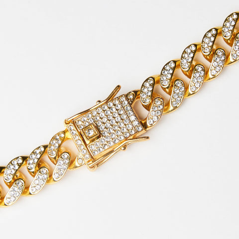 Pupwonders | Diamond-Decorated Cuban Link Dog Collar,Gold