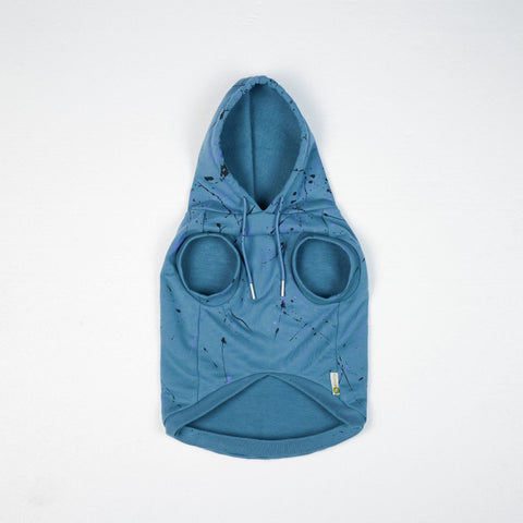 Splash Ink Art Cotton Dog Hoodie - Blue,Blue