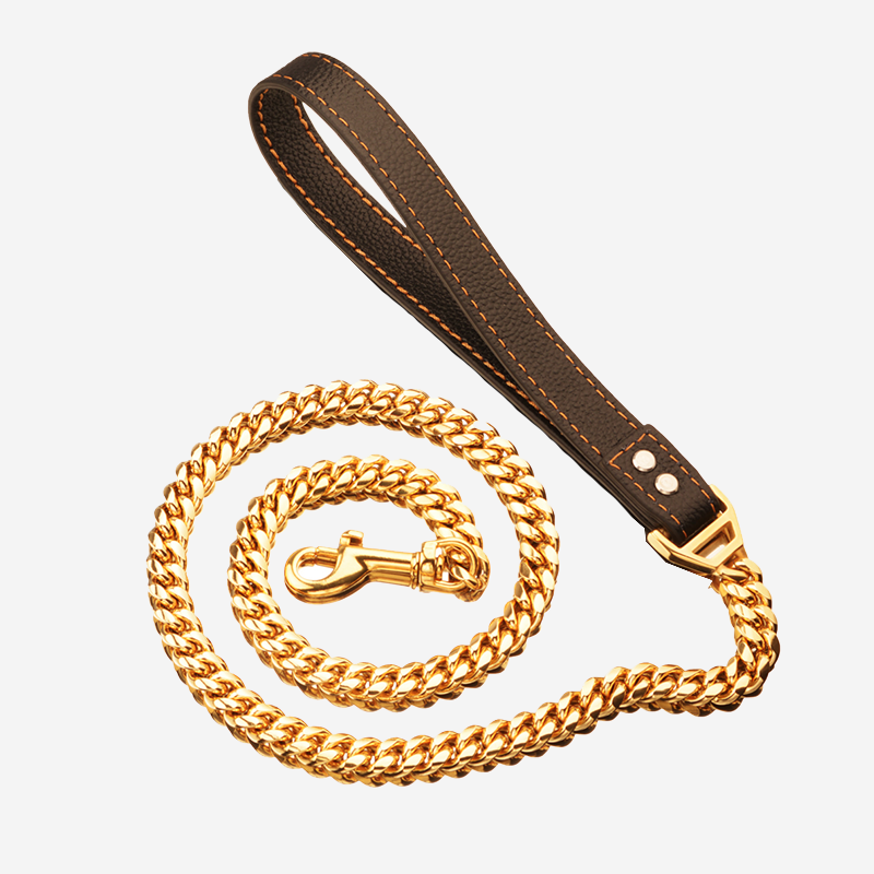 Cuban Link Gold Dog Leash - Gold