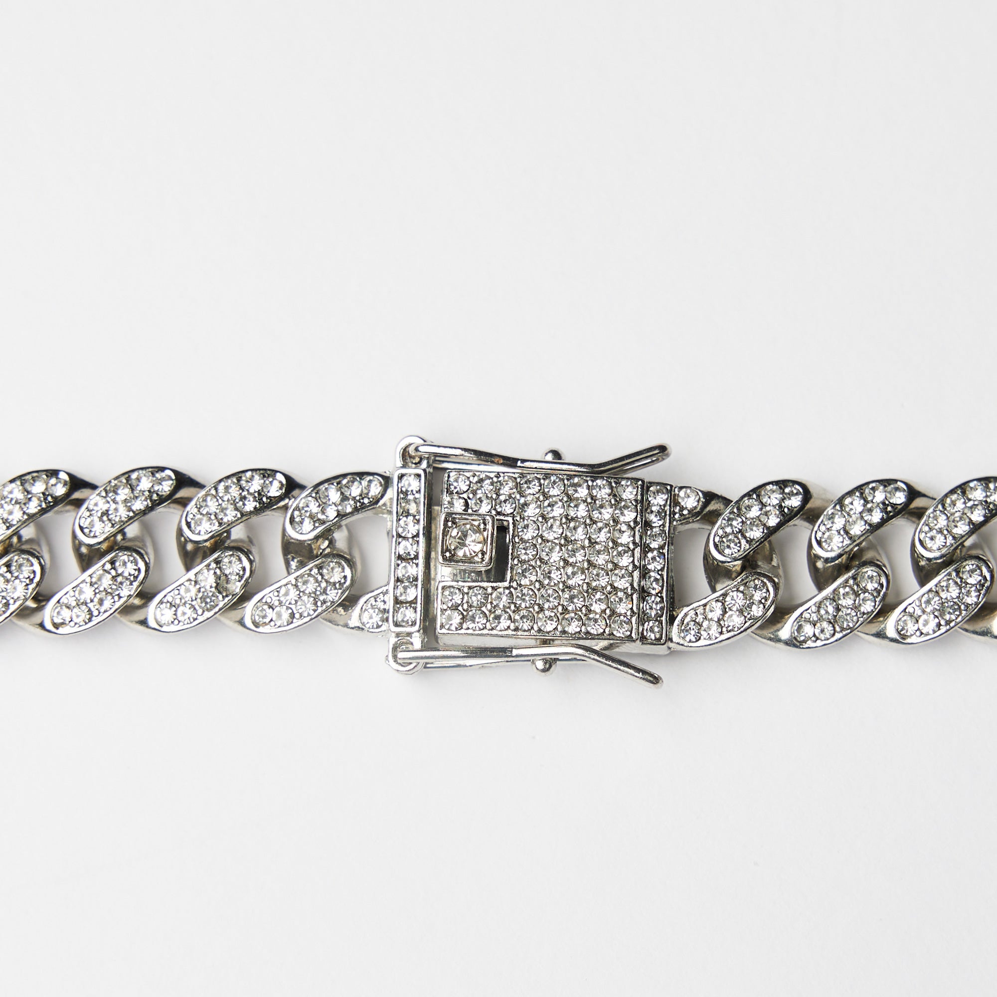 Pupwonders | Diamond-Decorated Cuban Link Dog Collar,Silver