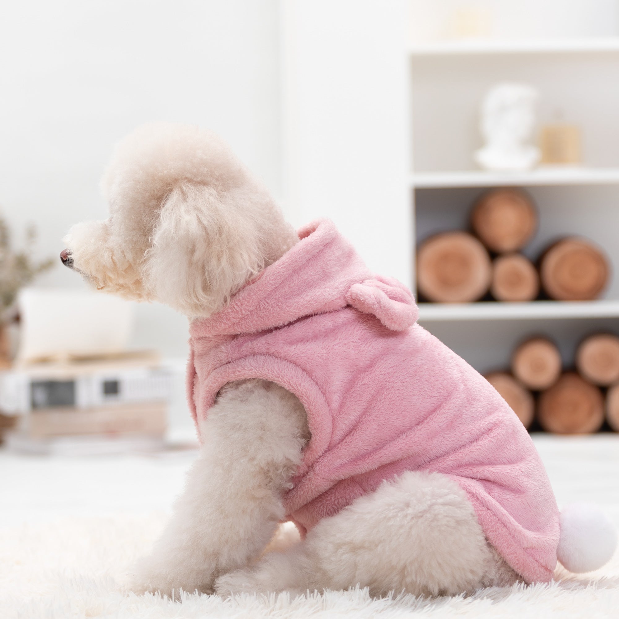 Pupwonders | Double-Sided Flannel Dog Hoodie - Bear,Pink