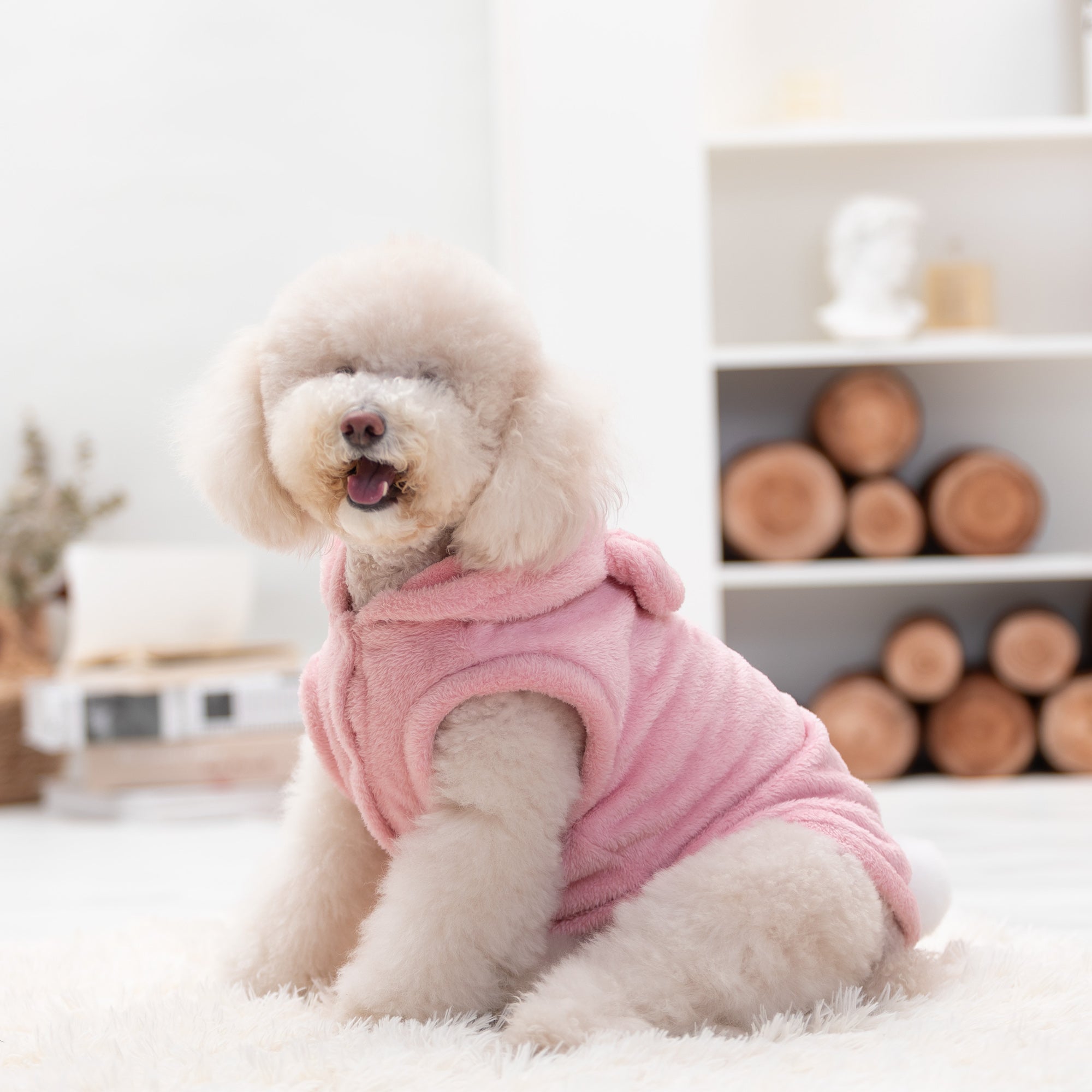 Pupwonders | Double-Sided Flannel Dog Hoodie - Bear,Pink