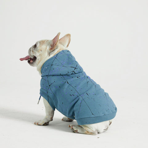 Splash Ink Art Cotton Dog Hoodie - Blue,Blue