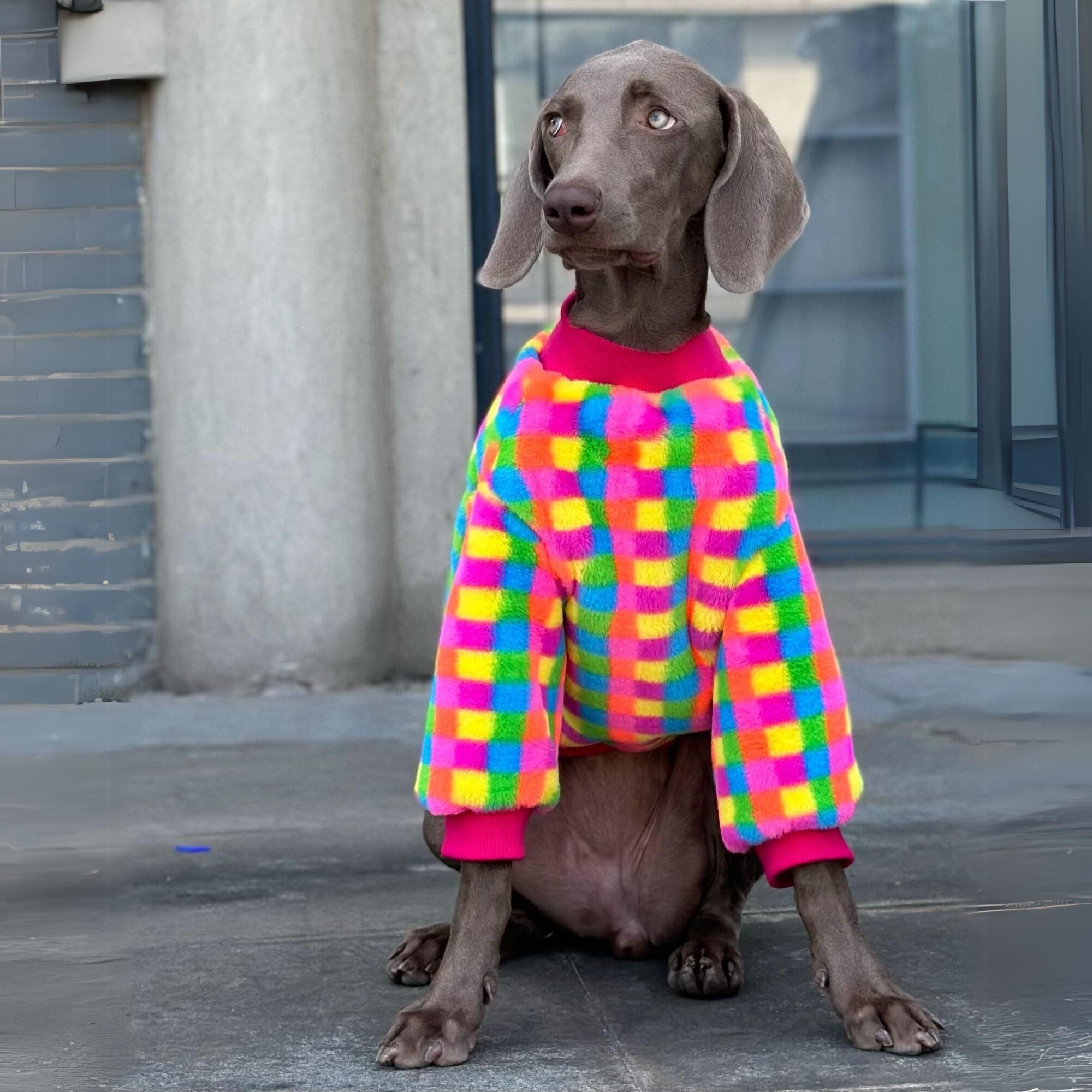 Pupwonders | Rainbow Checkered Dog Hoodie,Rainbow