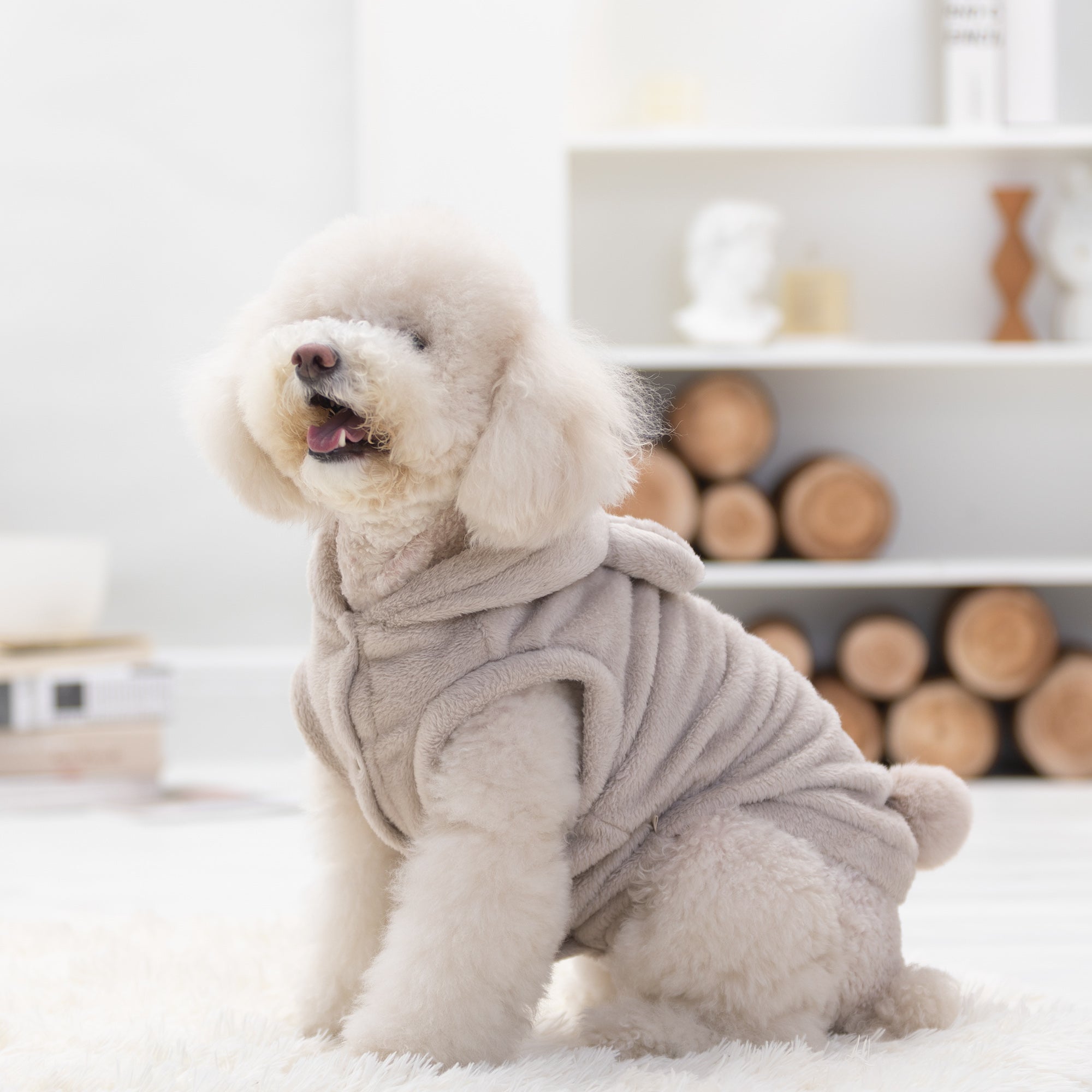 Pupwonders | Double-Sided Flannel Dog Hoodie - Bear,Grey