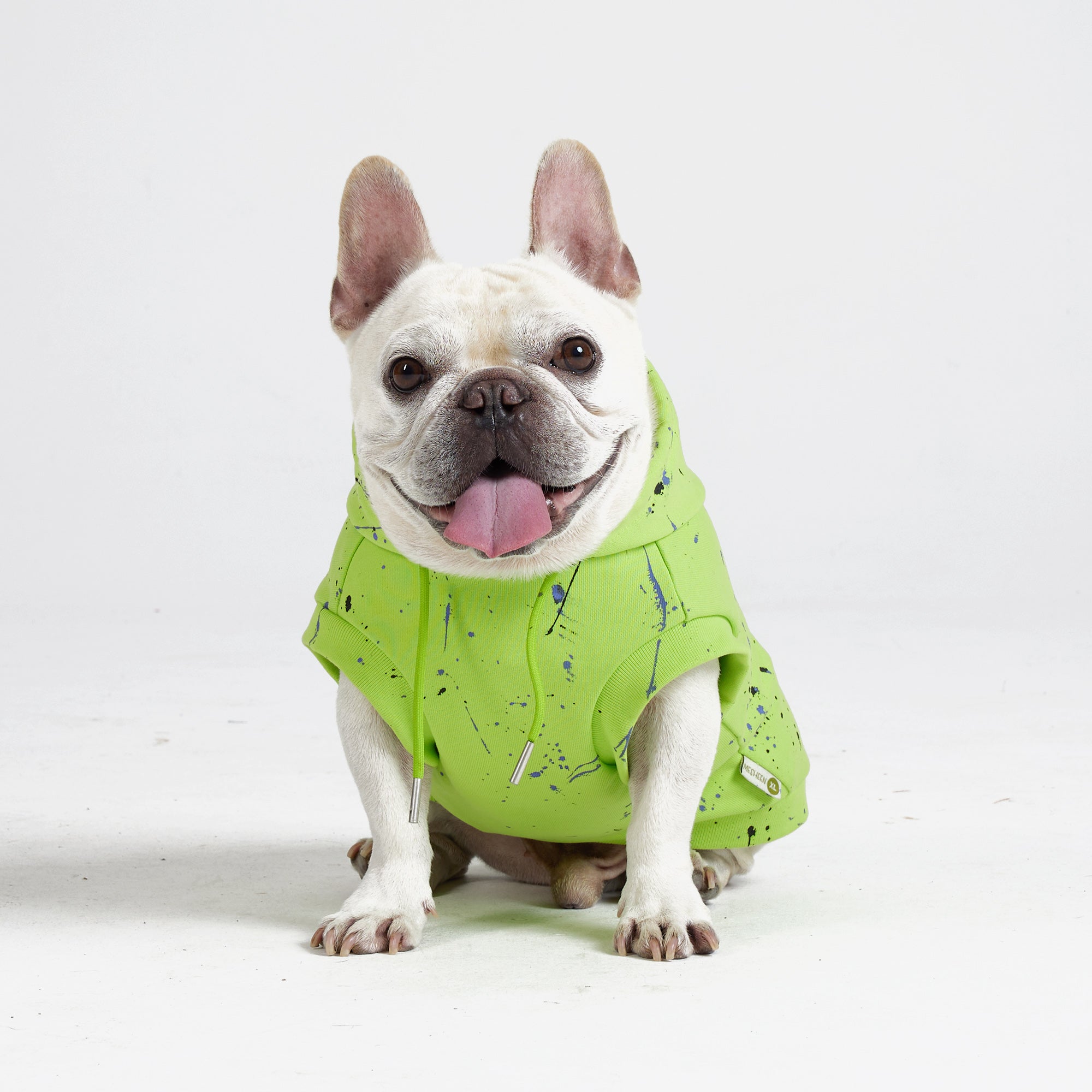 Splash Ink Art Cotton Dog Hoodie - Light Green,Light Green