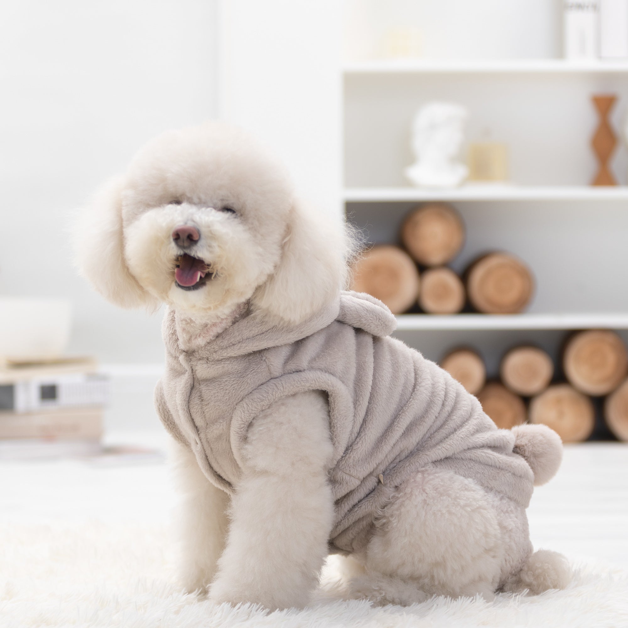 Pupwonders | Double-Sided Flannel Dog Hoodie - Bear,Grey