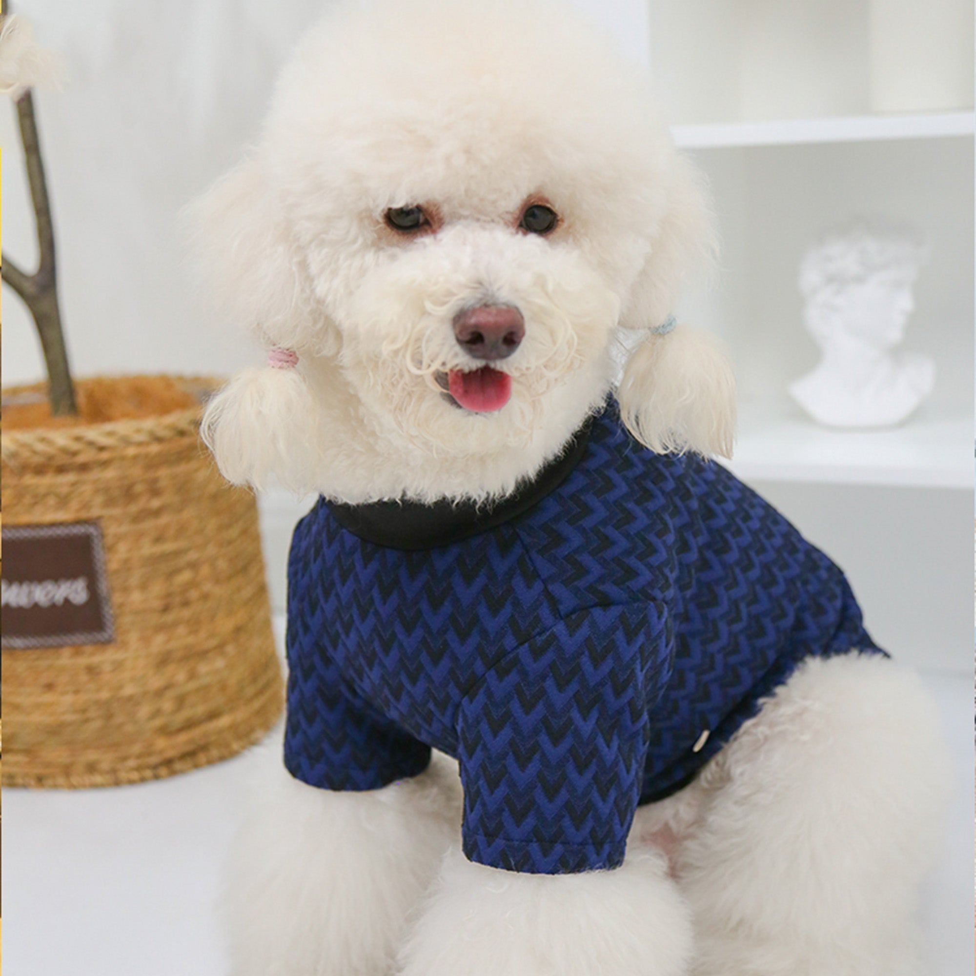 Pupwonders | High-Neck Jacquard Knit Dog Sweater.Blue