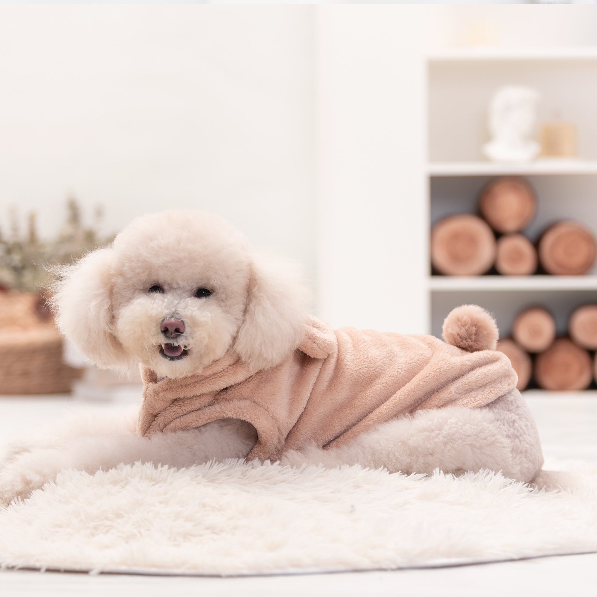 Pupwonders | Double-Sided Flannel Dog Hoodie - Bear,Brown