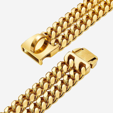 Pupwonders | Cuban Link Chain Dog Collar - Gold,Gold