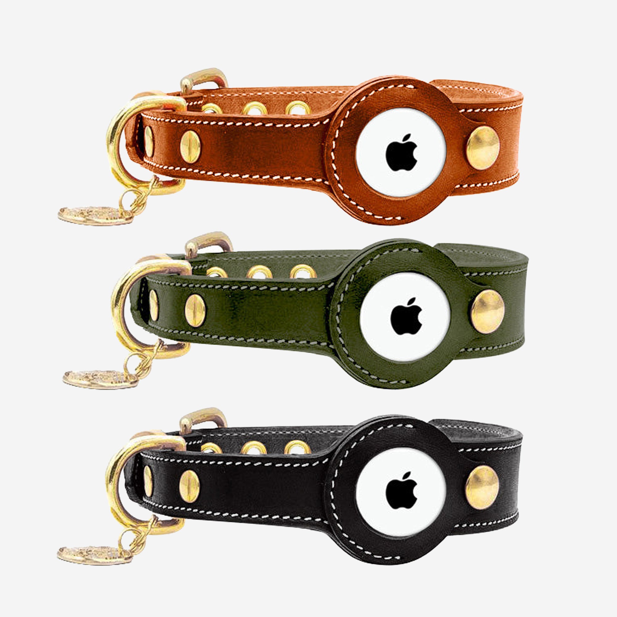 Premium Genuine Leather AirTag Dog Collar,Black,Red,Brown,Green